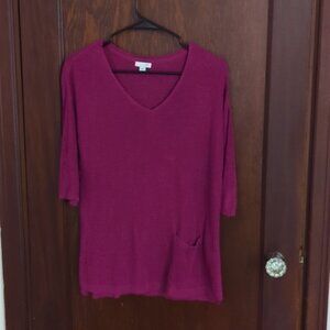 J.Jill Magenta Linen Blend 3/4 Sleeve V Neck Blouse Size XS Petite